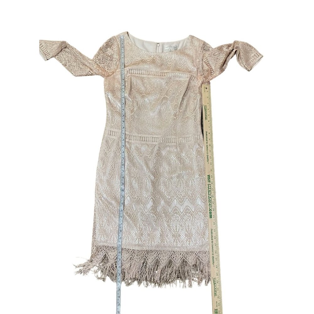 Katherine Kelly Dress Womens 8 Used Beige w/Silver Shimmer Fringe - Picture 10 of 16